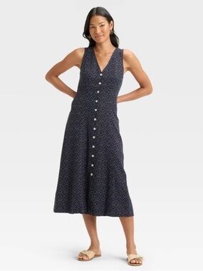 Universal Thread Button-Front Midi A-Line Dress